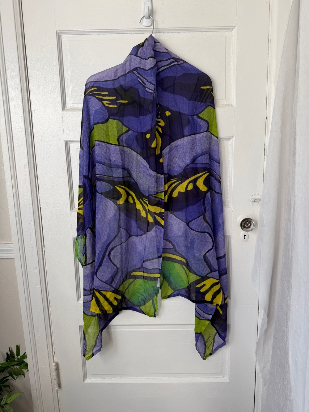 Vida Art Lightweight Modal Purple Abstract Iris Floral Print Scarf Wrap Festival